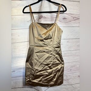 Aritzia Ten Chic Shimmer Satin Humus Beige Mini Dress in Gold NWT 8